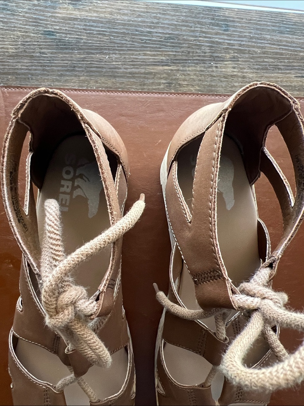 Sorel Brown Lace-Up Cork Wedge Sandals - Picture 4 of 6